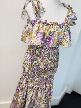 Floral Smocked Maxi Dress in Purple and Mustard